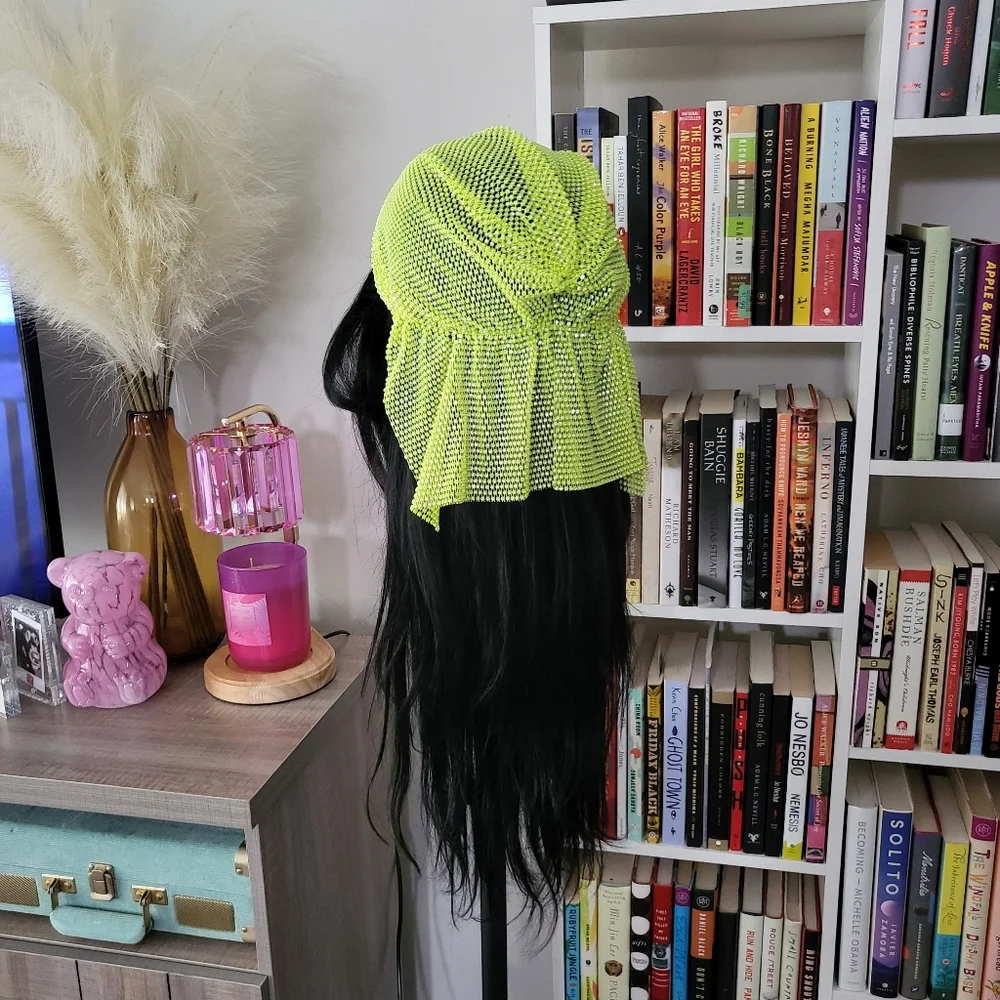 NIP Lime Green Beaded Headress Scarf